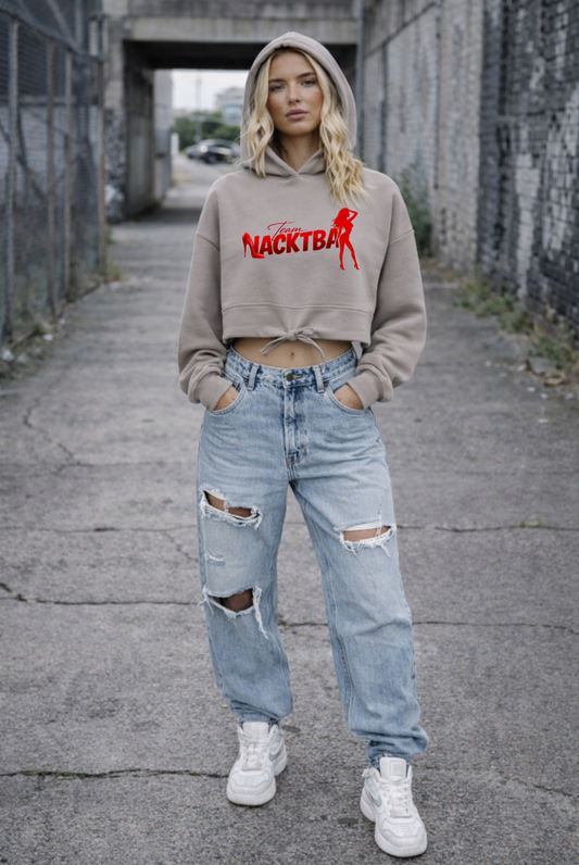 Felpa con cappuccio oversize corta con motivo dito medio da donna