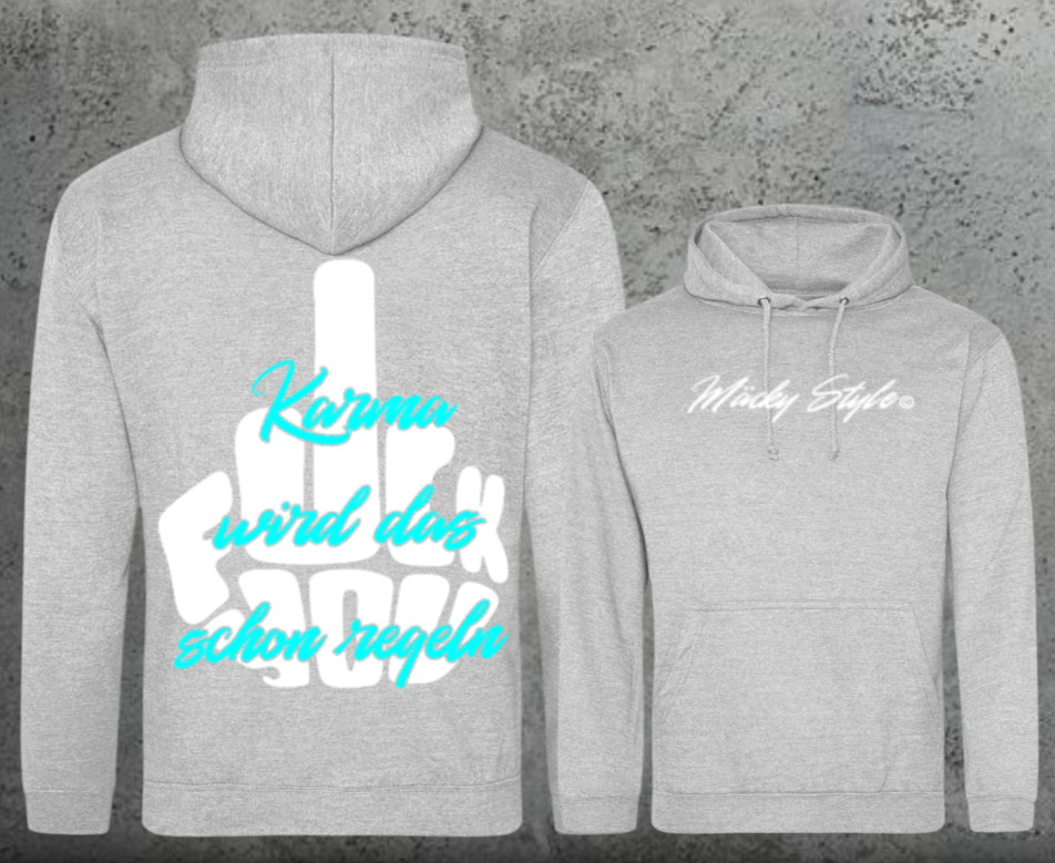 FuckYou Karma (Weiss/Türkis) Hoodie Unisex Backprint