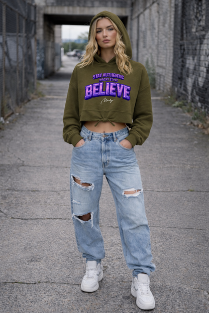 Stay Authentic Cropped Oversize Hoodie Woman