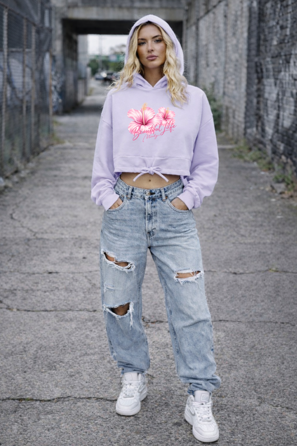 Beautiful Life Cropped Oversize Hoodie Woman