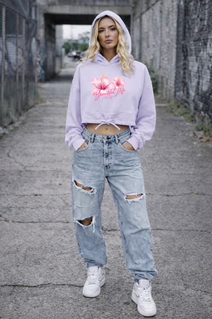 Beautiful Life Cropped Oversize Hoodie Woman