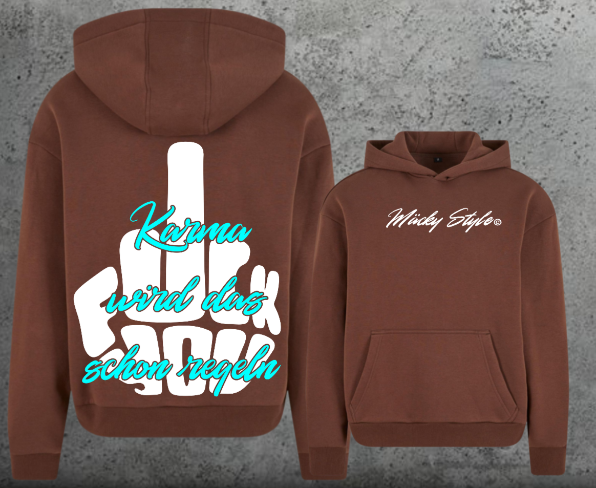 FuckYou Karma (Weiss/Türkis) Hoodie Soft Backprint