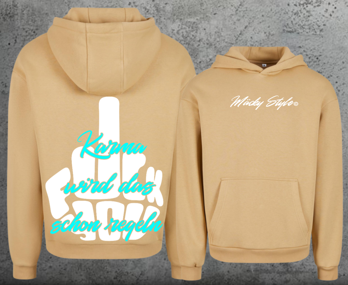 FuckYou Karma (Weiss/Türkis) Hoodie Soft Backprint