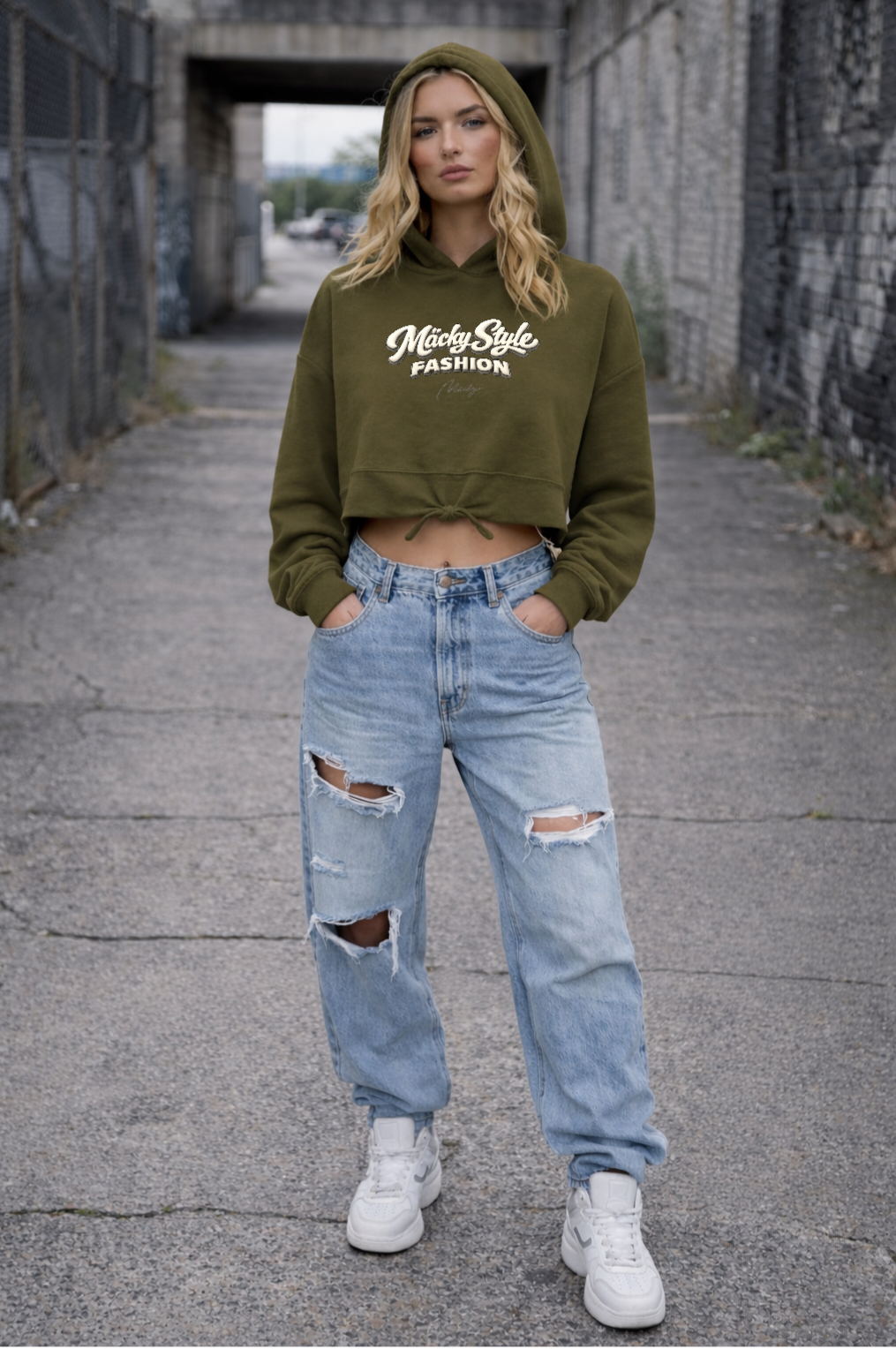 Felpa con cappuccio oversize corta con motivo dito medio da donna