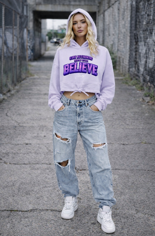 Stay Authentic Cropped Oversize Hoodie Woman