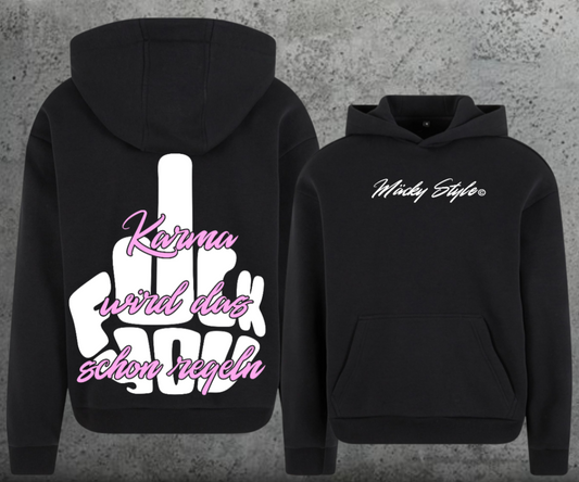 FuckYou Karma (Weiss/Rosa) Hoodie Soft Backprint