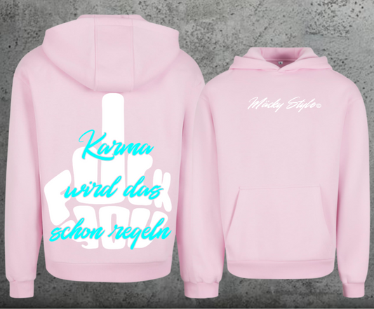 FuckYou Karma (Weiss/Türkis) Hoodie Soft Backprint