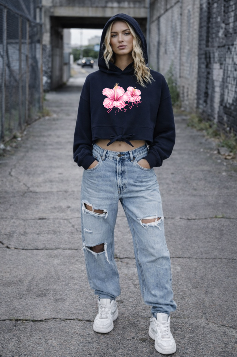 Beautiful Life Cropped Oversize Hoodie Woman