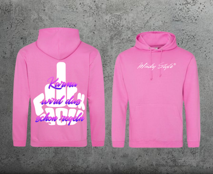 Felpa con cappuccio FuckYou Karma (nera/colorata) unisex con stampa posteriore