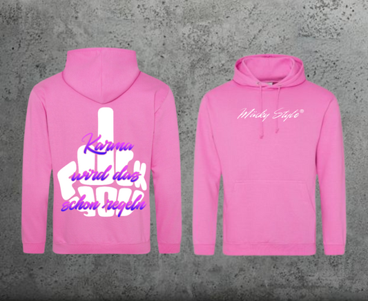 Felpa con cappuccio FuckYou Karma (nera/colorata) unisex con stampa posteriore