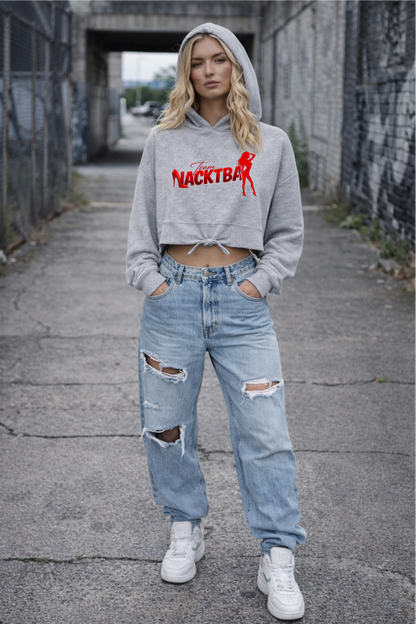 Felpa con cappuccio oversize corta con motivo dito medio da donna