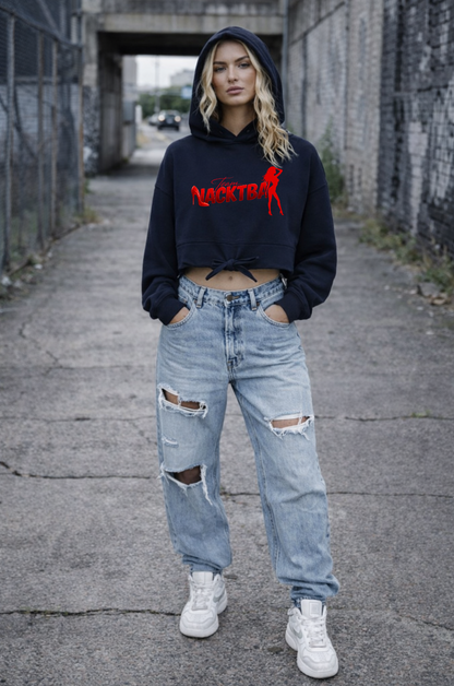Felpa con cappuccio oversize corta con motivo dito medio da donna
