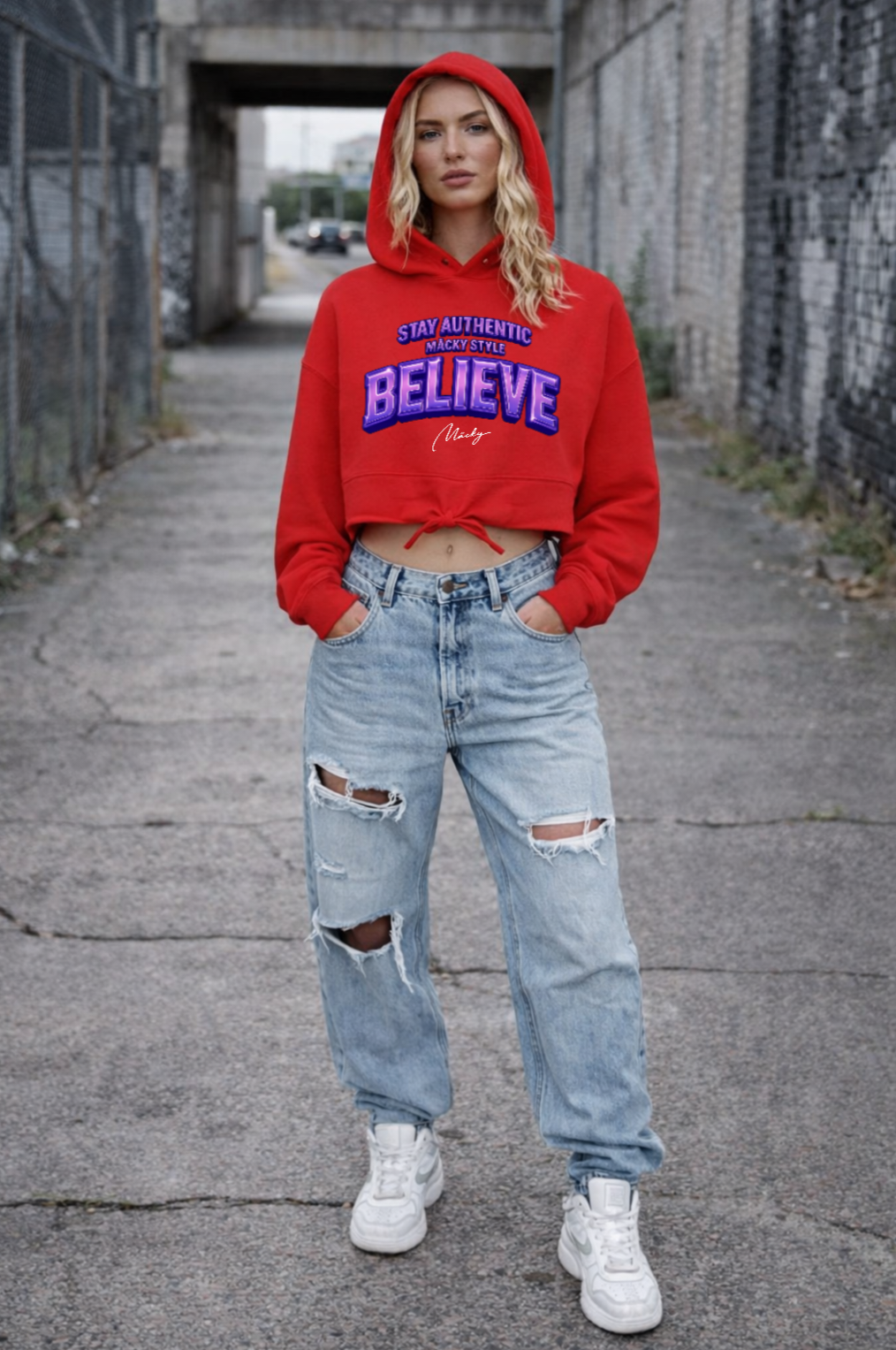 Stay Authentic Cropped Oversize Hoodie Woman