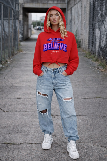 Stay Authentic Cropped Oversize Hoodie Woman