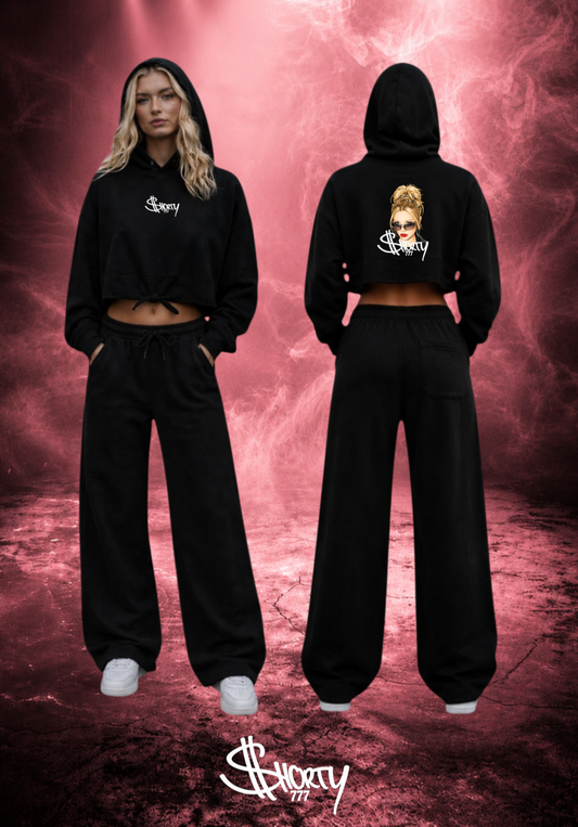 Middle Finger Mode Cropped Oversize Hoodie Woman