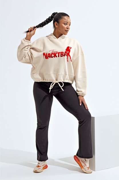 Felpa con cappuccio oversize corta con motivo dito medio da donna