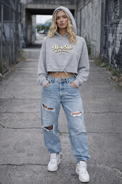Felpa con cappuccio oversize corta con motivo dito medio da donna