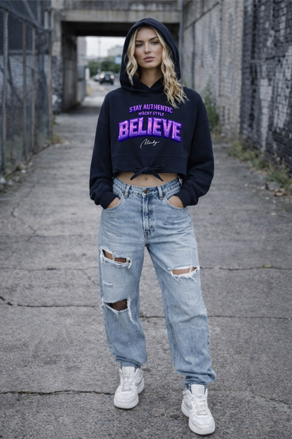 Stay Authentic Cropped Oversize Hoodie Woman
