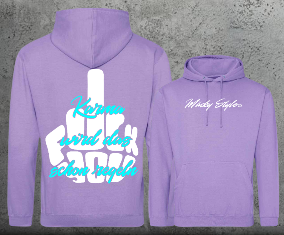 FuckYou Karma (Weiss/Türkis) Hoodie Unisex Backprint