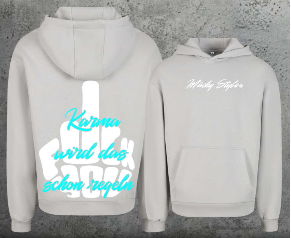 FuckYou Karma (Weiss/Türkis) Hoodie Soft Backprint