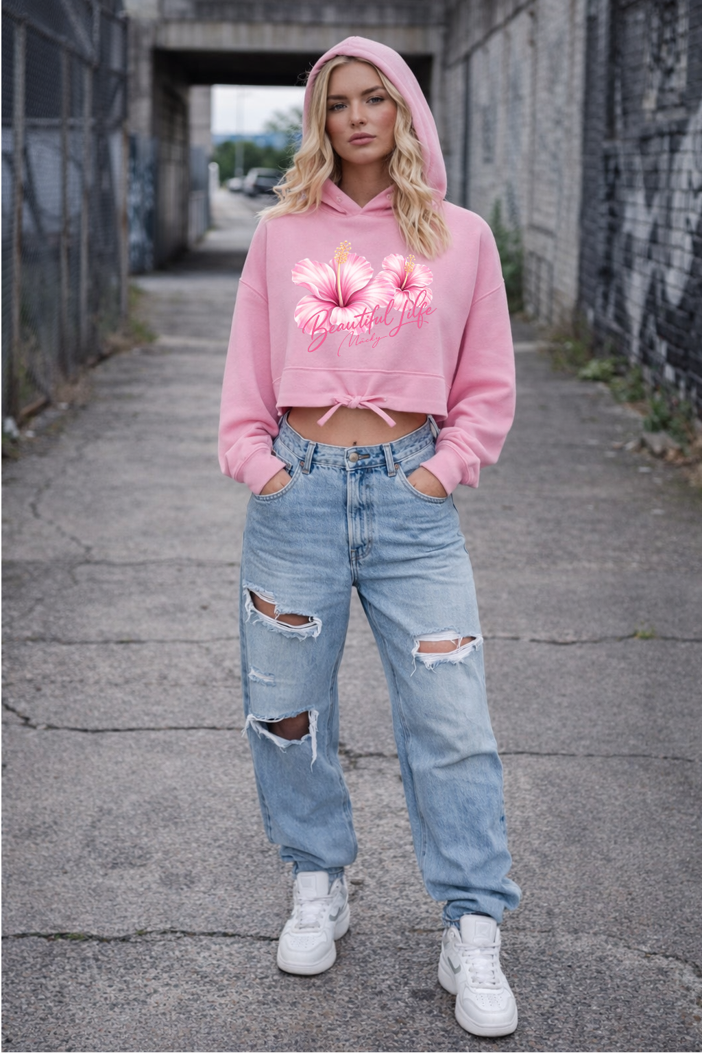 Beautiful Life Cropped Oversize Hoodie Woman