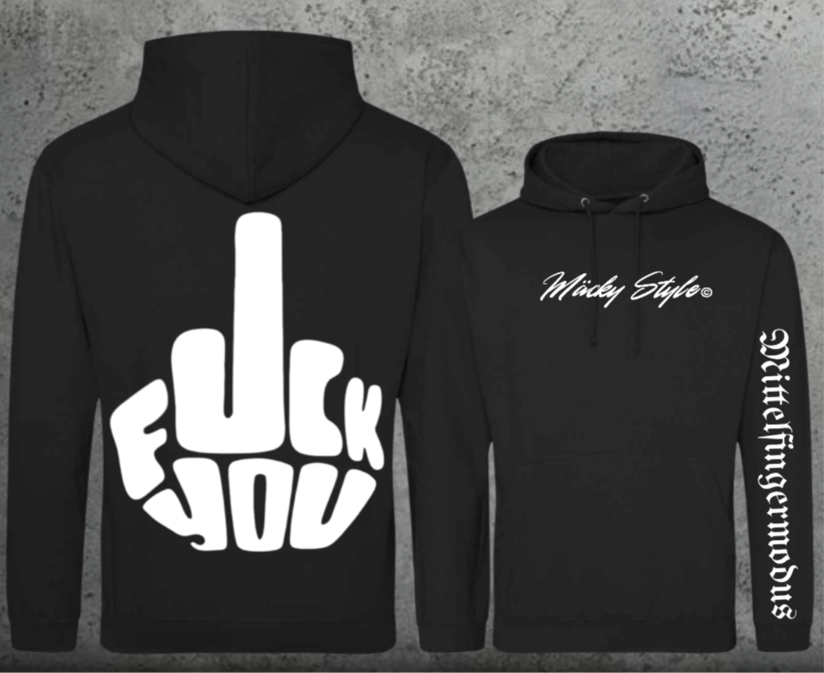 FuckYou - Mittelfingermodus Weiss Hoodie Unisex Backprint
