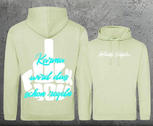 FuckYou Karma (Weiss/Türkis) Hoodie Unisex Backprint