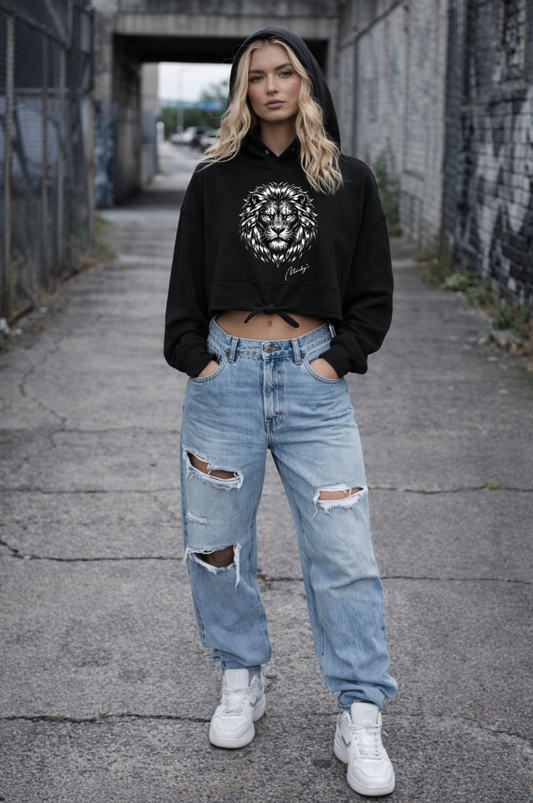 Felpa con cappuccio oversize corta con motivo dito medio da donna