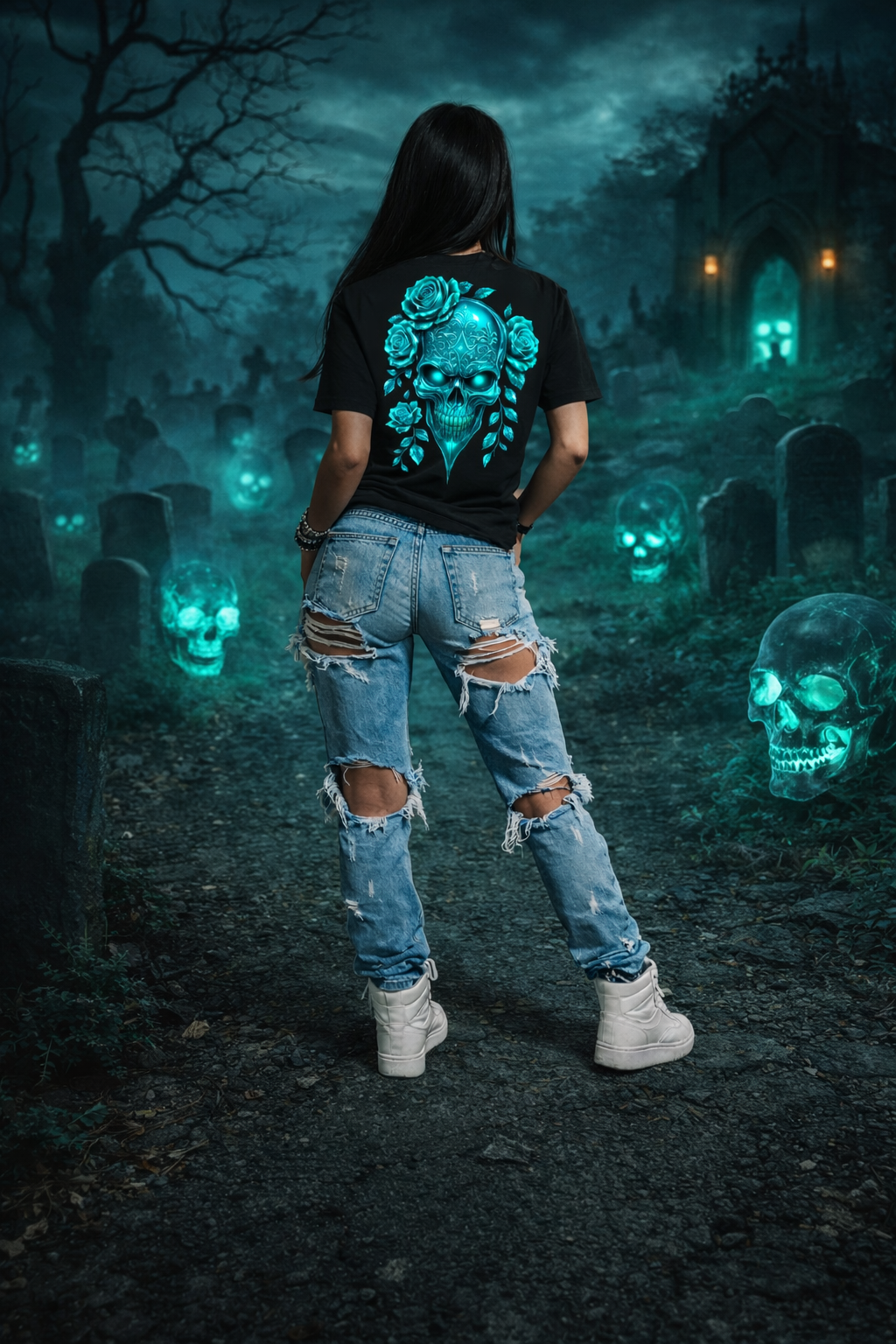 Metalic Totenkopf Mint Oversize Shirt Backprint