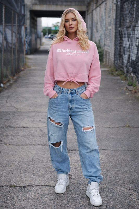 Felpa con cappuccio oversize corta con motivo dito medio da donna